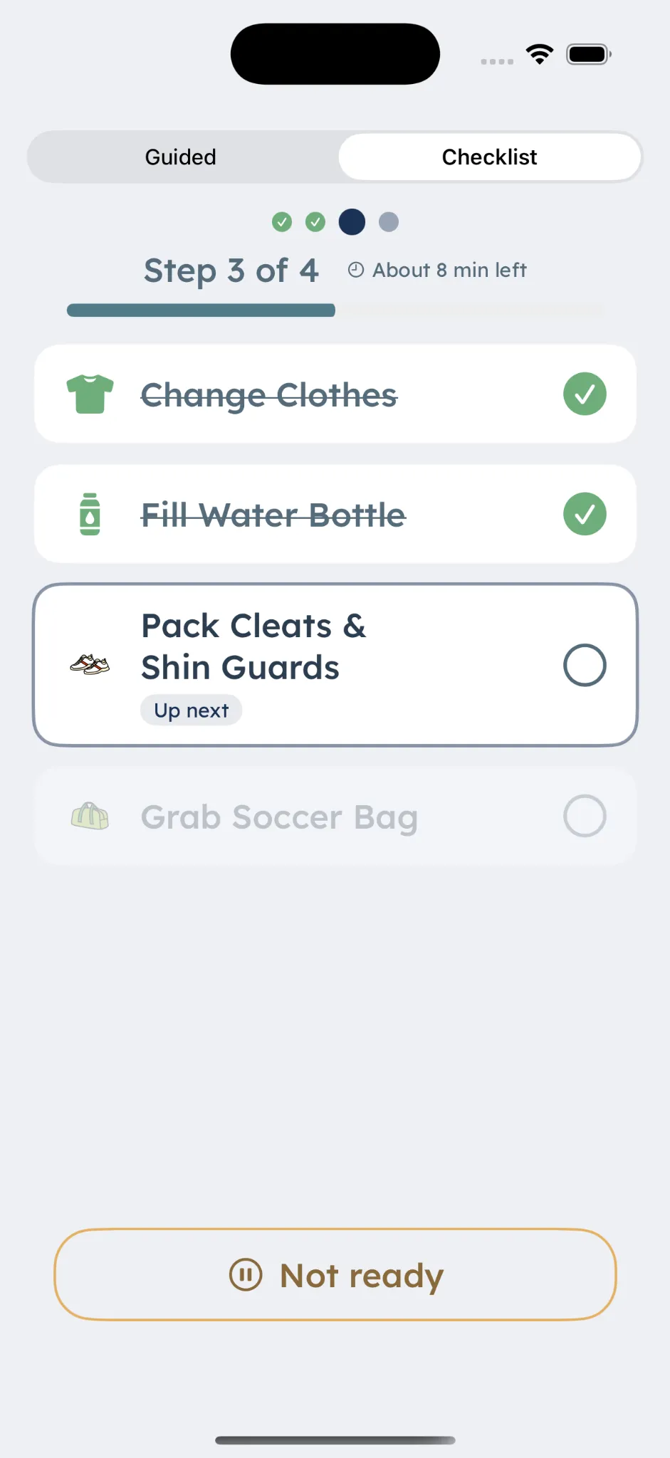 A DaySteps routine on an iPhone shown as a checklist a child can work through