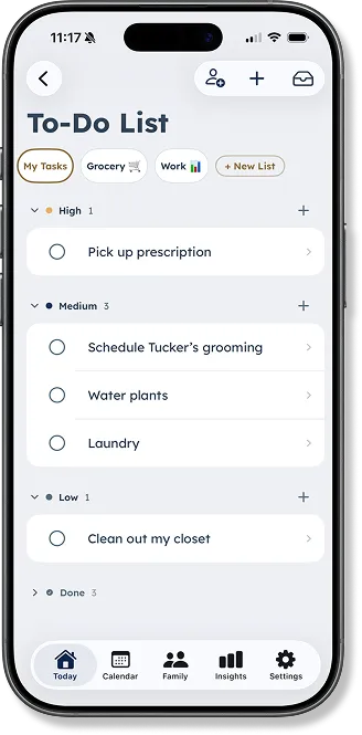 DaySteps to-do list screen showing simple one-off tasks