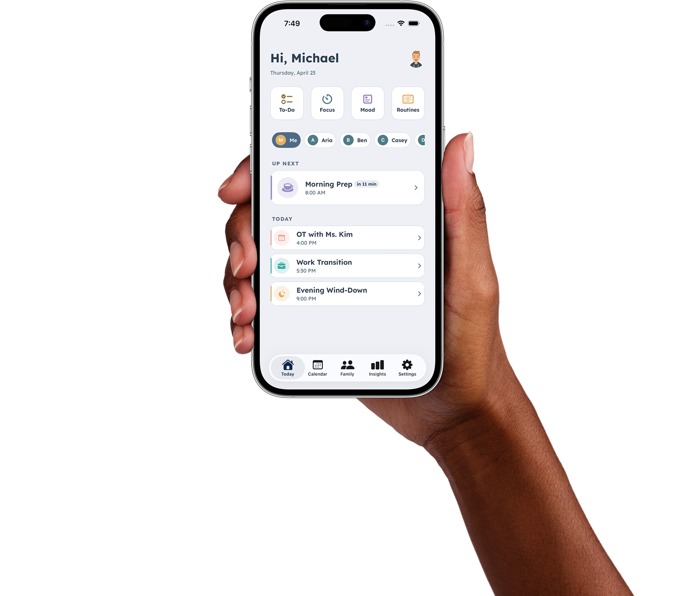 Hand holding phone with DaySteps app