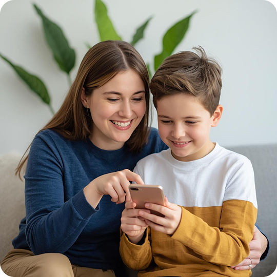 Mother and child using the DaySteps app together